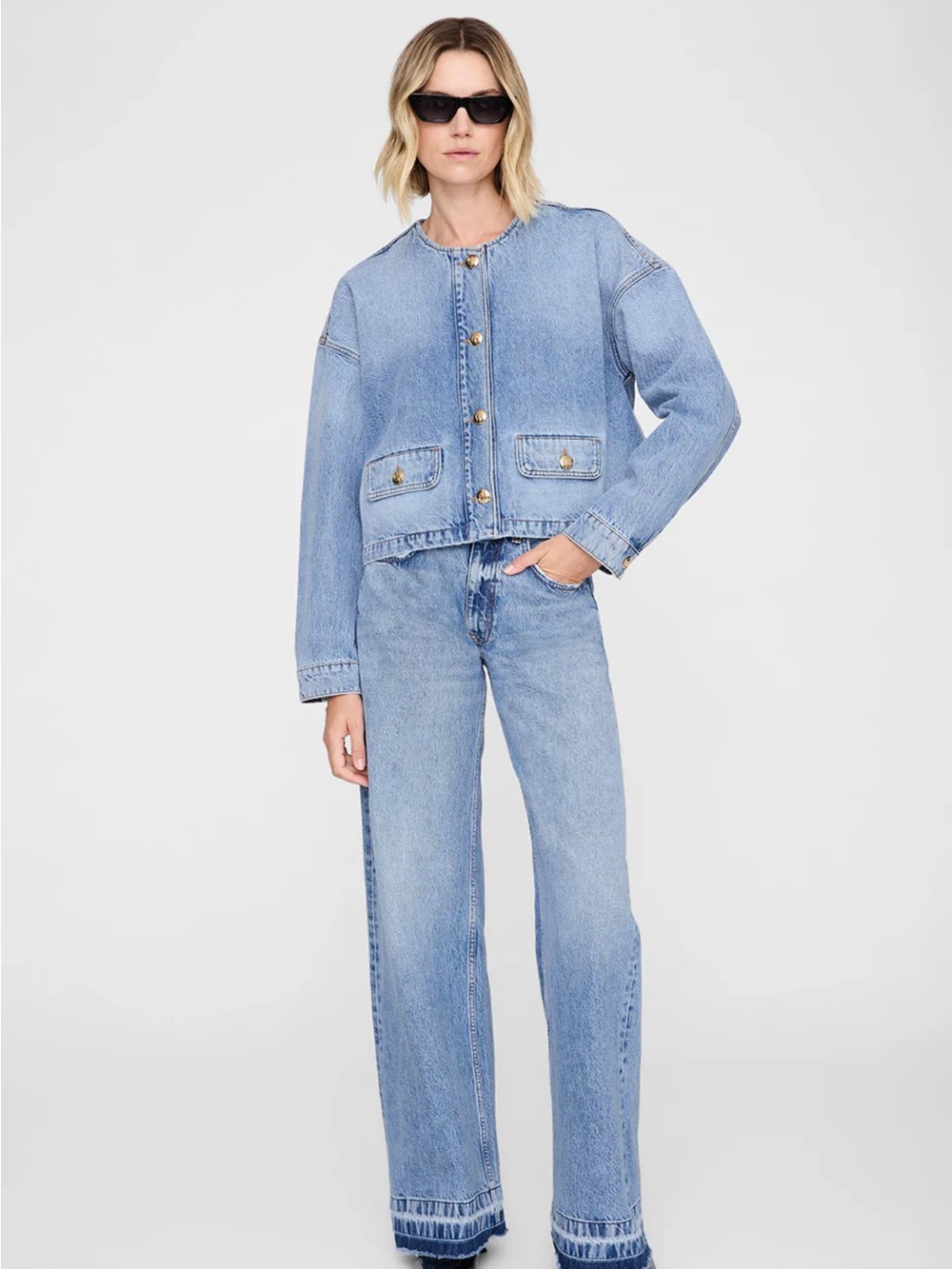 Anine Bing Blanche Denim Jean Jacket in Caspian Blue (Sz Small) New with Tags